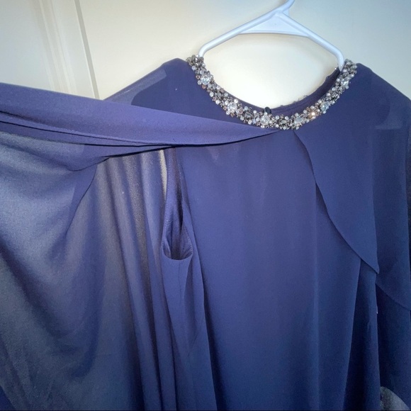 Vince Camuto Chiffon Cape Back Shift Dress NAVY 2 - Picture 4 of 17